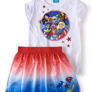 DC Comics Girls' Superhero Americana Fashion Top & Tutu Skirt 2-Piece Outfit Set